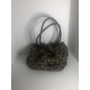 Michael Kors Jet Set Lg Gathered Tote Bag Purse Signature Brwn/black with Wallet